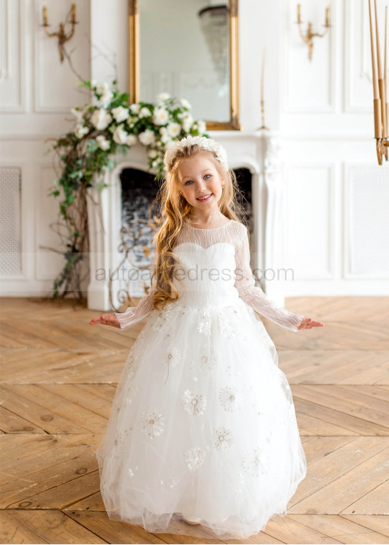 Long Sleeves Ivory Lovely Flower Girl Dress